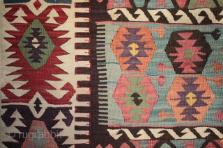 An exceptional 19th century Anatolian Konya kilim with beautiful colours from natural dyes, including reds derived from cochineal and an unusually good aubergine. The dying and weaving skills displayed are masterly as  ...