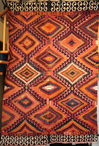 Striking antique Anatolian 'eye dazzler' kilim from the Taurus Mountains, Antalya area.

Continuing the spectacular orange theme (see the Gaziantep rug posted on Rugrabbit earlier) here is another recent arrival from finds made  ...