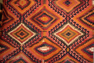 Striking antique Anatolian 'eye dazzler' kilim from the Taurus Mountains, Antalya area.

Continuing the spectacular orange theme (see the Gaziantep rug posted on Rugrabbit earlier) here is another recent arrival from finds made  ...