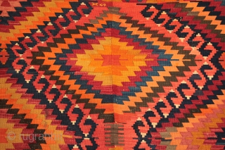 Striking antique Anatolian 'eye dazzler' kilim from the Taurus Mountains, Antalya area.

Continuing the spectacular orange theme (see the Gaziantep rug posted on Rugrabbit earlier) here is another recent arrival from finds made  ...