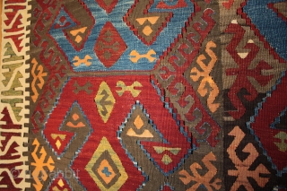 Central Anatolian kilim from Aksaray near Konya with very large guls a beautiful rich colour palette from natural dyes with good abrash. Originally a longer kilim, probably twelve guls, and skilfully reduced  ...