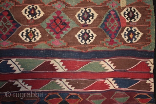 Small circa 3rd quarter 19th century Anatolian kilim from Malatya, probably Sinan village or one of the surrounding villages now also under the Karakaya dam. The top fringe plaited in Kurdish style  ...