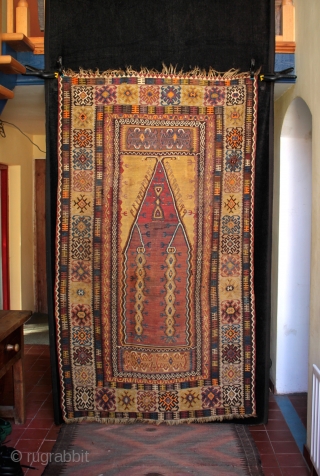 Large antique Anatolian prayer kilim from Yahyali.

From the 1st quarter of the 1900s and in excellent unrestored original condition with two small professional repairs to a slight separation in a 2cm length  ...