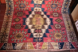 Finely woven and crisply drawn old east Anatolian kilim from Adana with an unusual and particularly lovely field background colour. In excellent usable condition. Size 442 x 156cm.

For detailed photos, see the  ...