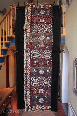 Antique east Anatolian kilim from the Reyhanli/Malatya area with beautiful natural colours

In good original unrestored condition with corroded brown in the upper centre (normal for a kilim of this age) and a  ...