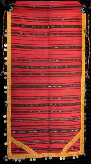 19th century Bulgarian kilim apron or pristilka from the Vratsa region, as worn with a traditional costume. Very fine flat weave, striped bands, part embroidered motifs with silver thread. 50 ancient Ottoman  ...