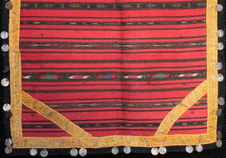 19th century Bulgarian kilim apron or pristilka from the Vratsa region, as worn with a traditional costume. Very fine flat weave, striped bands, part embroidered motifs with silver thread. 50 ancient Ottoman  ...