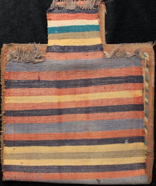 A unique set of 3 charming and very finely knotted salt bags with striped kilim backs each woven in one piece, unstitched at the edges. The Memling guls, checkerboard centres, positive and  ...