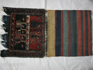 (141)Pile 83X44 cms. 19th c. Shahsevan 
birds panel including striped flatweave back & closure elems(khorjin) .-6.5

price inc. shipping to U.S. and EUROPE

           