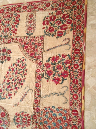 SOZANE NUORATA MID 19TH CENTURY  SPECTACULAR SOFT OASIS COLORS  VERY DELICATE EMBOIDERY .ON THIN LINEN 170/240 CM .WHIT COTTON LAYER,IKAT FRAME.SOME SMALL PLACES THE LINEN IS DONE.COLLECTIBLE ITEM/NUSEM PIACE.TEL NO  ...