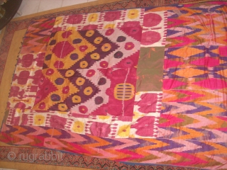 VERY IMPRESSIVE UZBEK IKAT BEDSPREAD.    DAHA-TIKA (10 PIC) 170 -235 CM SOME -COTTEN .SOME SILK . PRICE 400$ SHIP FREE          