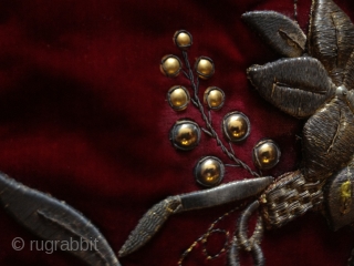 MID 19 OR EARLYER  PAIR OF EMBROIDERED FABRICS ON VELVET METAL (SILVER AND GOLD BUTTONS) SIZE 100/65 CM (2.2/3.3) mint condition SHIP FREE         