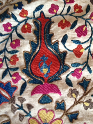 A MUSEUM PIECE BOHARA SOZANE VERY FINE EMBROIDERED. THE COLORS ARE ALL EXTRAORDINARY BEAUTY.ONE OF THOSE SOZANE THAT WE SEA IN THE BIG AUCTIONS HUOSE IN THE LAST YEAR 170/245 CM  