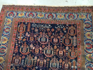 4-6x7-6 very fine antique  Afshar, Kurk wool signed and dated 
Some wear                    