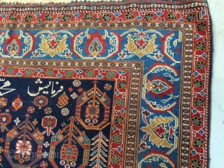4-6x7-6 very fine antique  Afshar, Kurk wool signed and dated 
Some wear                    
