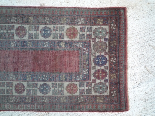 Talish (?) with Red open Field. looks like ends have been restored, about 2-5 cm on every end. the field has some areas that seem to have been repiled. overall good condition.  ...