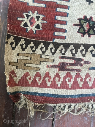 Antique Sivas Kilim . Over 150 years old.  It is natural dye. The original rug is as it has never been touched. It has not been washed.Wool to wool there is  ...