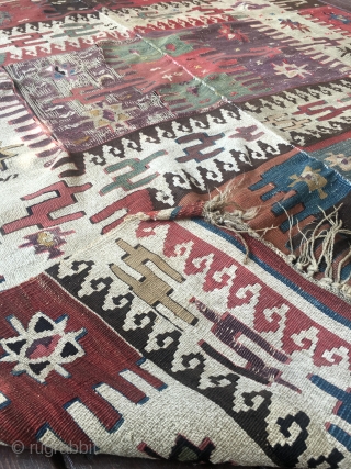 Antique Sivas Kilim . Over 150 years old.  It is natural dye. The original rug is as it has never been touched. It has not been washed.Wool to wool there is  ...