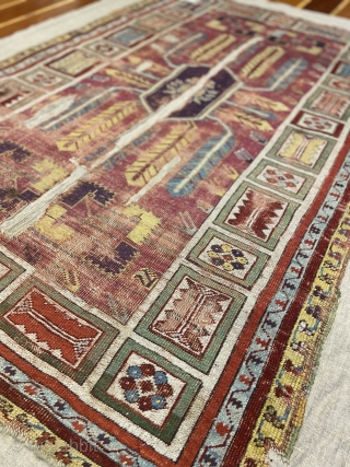 Antique Mucur Carpet.Central Anatolian .Pure wool . Circa 1850 years old. 6X3'10 FT .                   