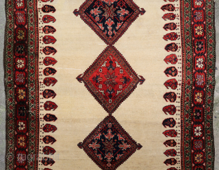 Unique, old and colorful 19th c. Farahan rug (190 cm. x 120 cm.)
Lovely piece with soft wool and beautiful dyes and without herati design. There's a reweave in the ivory field (see  ...
