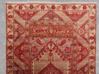 Old and decorative Kula rug with pastel tonalities (190 cm. x 130 cm.)
Rare pale colors. 
Alongside a large Ushak rug or simply in any modern or classic interior as a soft touch  ...