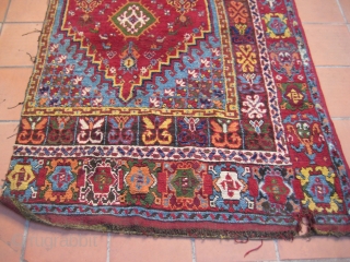 Fragment of an old, small, colorful Rabat rug (232cm. x 135cm.) 

Small animals, high & glossy pile, superb colors -no ugly orange, here it is apricot!-
Nothing to envy to anatolian rugs...

Moth damages  ...