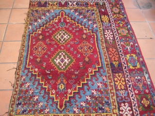 Fragment of an old, small, colorful Rabat rug (232cm. x 135cm.) 

Small animals, high & glossy pile, superb colors -no ugly orange, here it is apricot!-
Nothing to envy to anatolian rugs...

Moth damages  ...