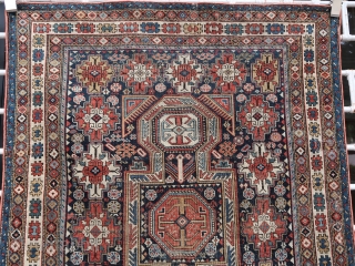 Old and fine Kuba prayer rug  (139 cm. x 104 cm.)
Fine piece with good colors, and a special shield design. 
Low pile, with uneven wear, tiny holes here and there, all  ...