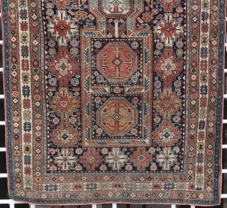 Old and fine Kuba prayer rug  (139 cm. x 104 cm.)
Fine piece with good colors, and a special shield design. 
Low pile, with uneven wear, tiny holes here and there, all  ...