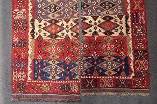Old and colorful South East Anatolian kilim (Approx. 363 cm. x 75 cm. + 353 cm. x 75 cm. / 12' x 2,5' + 11,6' x 2,5') Better than most, very good  ...