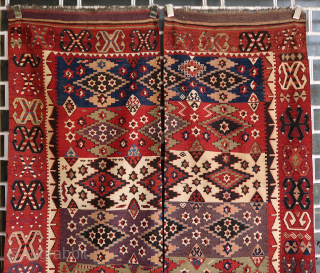 Old and colorful South East Anatolian kilim (Approx. 363 cm. x 75 cm. + 353 cm. x 75 cm. / 12' x 2,5' + 11,6' x 2,5') Better than most, very good  ...