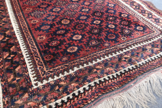 Fine and old beautiful red ground baluch rug (193 cm. x 102 cm.)
This rug is in very good condition, with beautiful saturated colors including much purple. 
Fine weave, beautiful wool and dyes.  ...