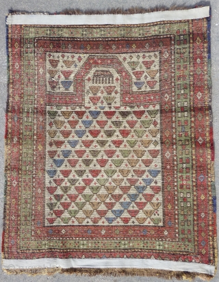 Antique and rare trans-caucasian prayer rug (103cm x 83cm).                        