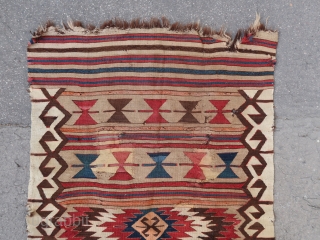Unique and iconic, old and small Mut kilim (125 cm x 85 cm) (49,2 in x 33,45 in) This piece ticks a lot of boxes on the list of early kilims features,  ...