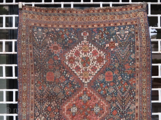 Old and rare Khamseh oer Lurs rug (230 cm. x 130 cm.) Rare design, not sure about the tribe... Some wear, selvedges reovercasted, one obvious synthetic dye but authentic piece, all is  ...