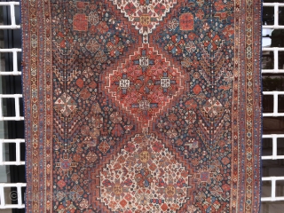 Old and rare Khamseh oer Lurs rug (230 cm. x 130 cm.) Rare design, not sure about the tribe... Some wear, selvedges reovercasted, one obvious synthetic dye but authentic piece, all is  ...