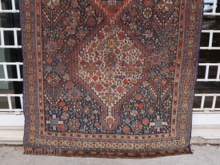 Old and rare Khamseh oer Lurs rug (230 cm. x 130 cm.) Rare design, not sure about the tribe... Some wear, selvedges reovercasted, one obvious synthetic dye but authentic piece, all is  ...