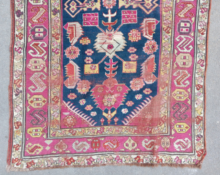 Old and colorful NW persian / Azerbaijani rug (254 cm. x 114 cm.)
Condition issues visible on pictures, wear, slightly reduced on side and ends, but unusual crazy design and colors. Very lovely ...