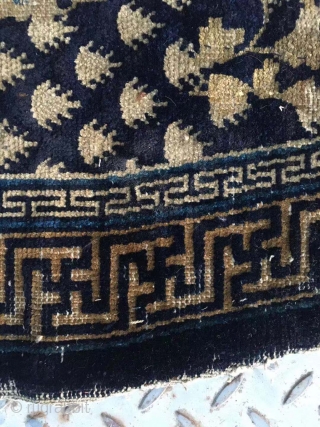 Chinese Ningxia rug, horse saddle rug, fragment, During the reign of Emperor Kangxi of the Qing Dynasty, thousands of Buddha hand patterns, tribute offerings, very tightly row knitting.  size 133*65cm( 52*25”) 