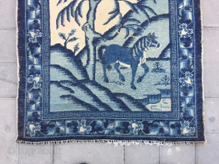 Chinese Baotou rug, about 120 years, there is a Chinese idiom called "washing a horse in the willow forest", according to the idyllic mood of the idiom composition of the pattern.size 78*158cm(30*62”) 