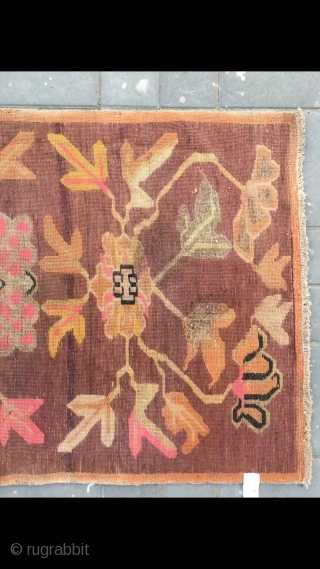 Tibetan rug, camel background with three flowers veins. Good age . Size 92*163cm(36*164”)                    