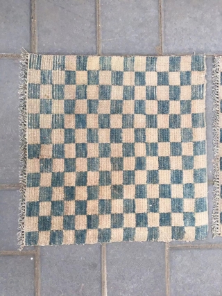 Tibetan rug, blue white square checker board, about late Qing Dynasty. A pair of cushion. Size 45*45cm(18*18”)                