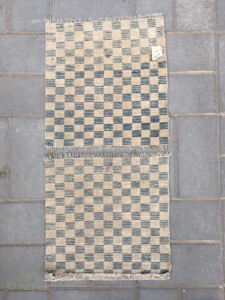 Tibetan rug, blue white square checker board, about late Qing Dynasty. A pair of cushion. Size 45*45cm(18*18”)                