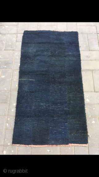 Tibetan rug. Blue green background with four strips , good age. Size 80*153cm( 31*60”)                   