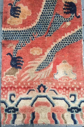 Chinese rug, red dragon pillar , it was produced in Zuoqi area Inner Mongolia. About mid Qing Dynasty, good age and complete one. Size 76*230cm(30*90”)        