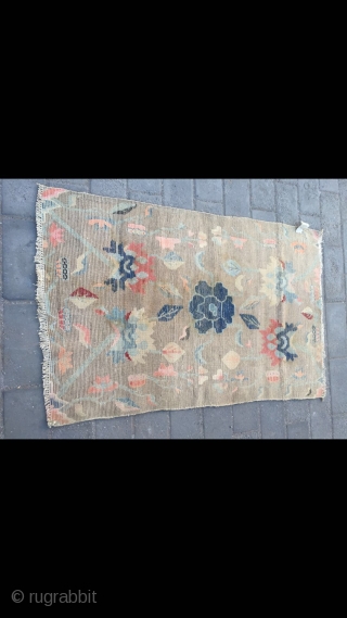 Tibetan rug, light camel background with nice peony flower pattern. Good age and condition. Size 138*88cm(54*34”)                 