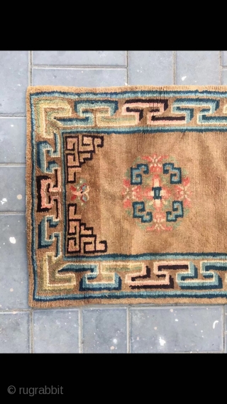 Tibetan rug, very nice camel background with three group flowers veins. Wool warp and weft . Very good and light wool quality. About late Qing Dynasty. Complete one. No any repair. Size  ...