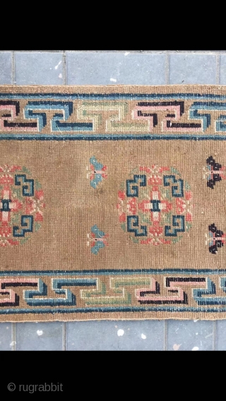 Tibetan rug, very nice camel background with three group flowers veins. Wool warp and weft . Very good and light wool quality. About late Qing Dynasty. Complete one. No any repair. Size  ...