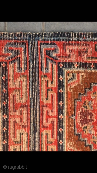 Tibetan rug, re color and three joined with single group flower pattern. Wool warp and weft. Late Qing Dynasty. Good and condition. Size 68*190cm(27*74”)         