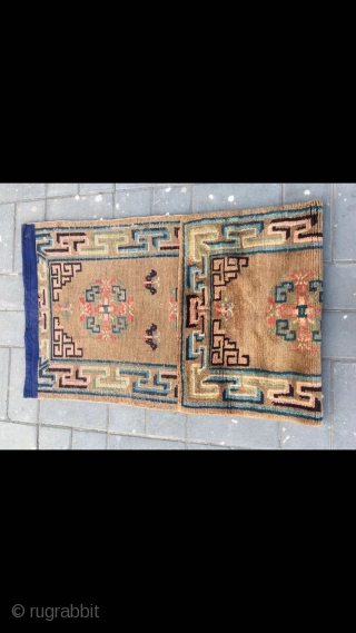 Tibetan rug, very nice camel background with three group flowers veins. Wool warp and weft . Very good and light wool quality. About late Qing Dynasty. Complete one. No any repair. Size  ...